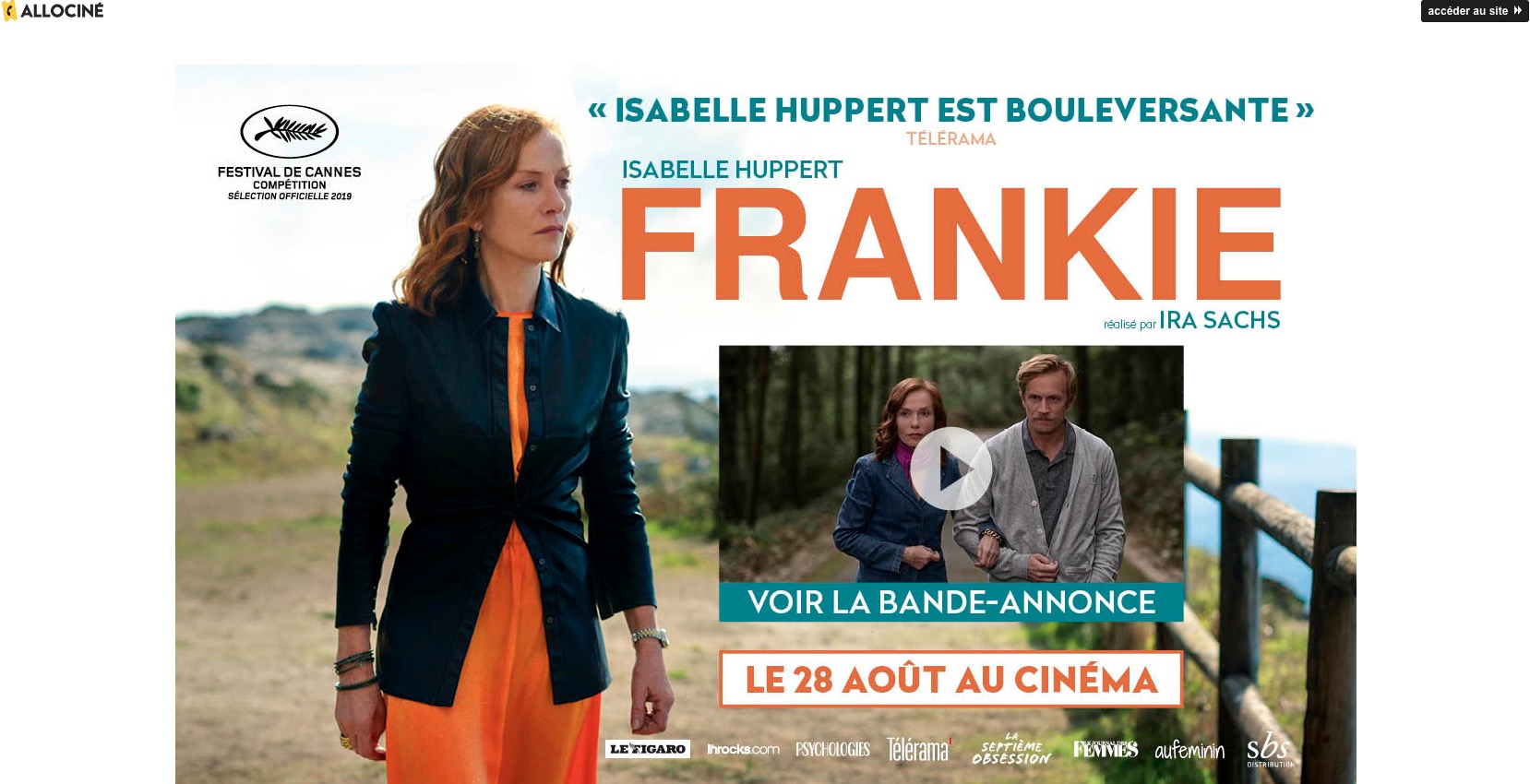 Une page splash sur le site Allocine.fr mettant en avant un nouveau film