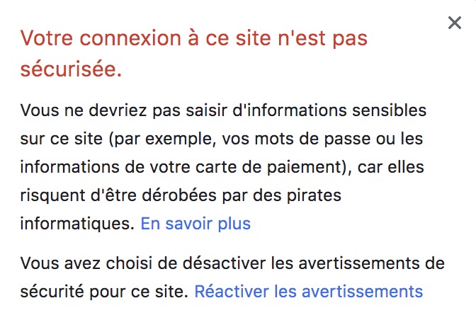 Le HTTPS est vivement recommandé par les navigateurs